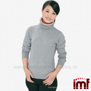 Pull en cachemire en tricot gris à col roulé pour femme